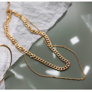 18K Gold Plated Double Layer Link Chain Necklace